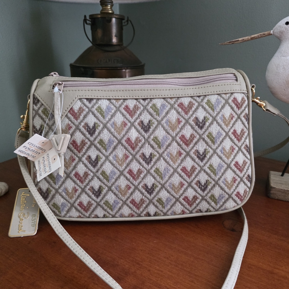 Valerie Barad NWT Vintage Tapestry Crossbody Bag Pastel Geometric Woven Purse